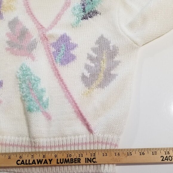 Ginenne Womens Vintage Sweater Size M Embellished Leaves Pullover Pastel - Picture 11 of 13
